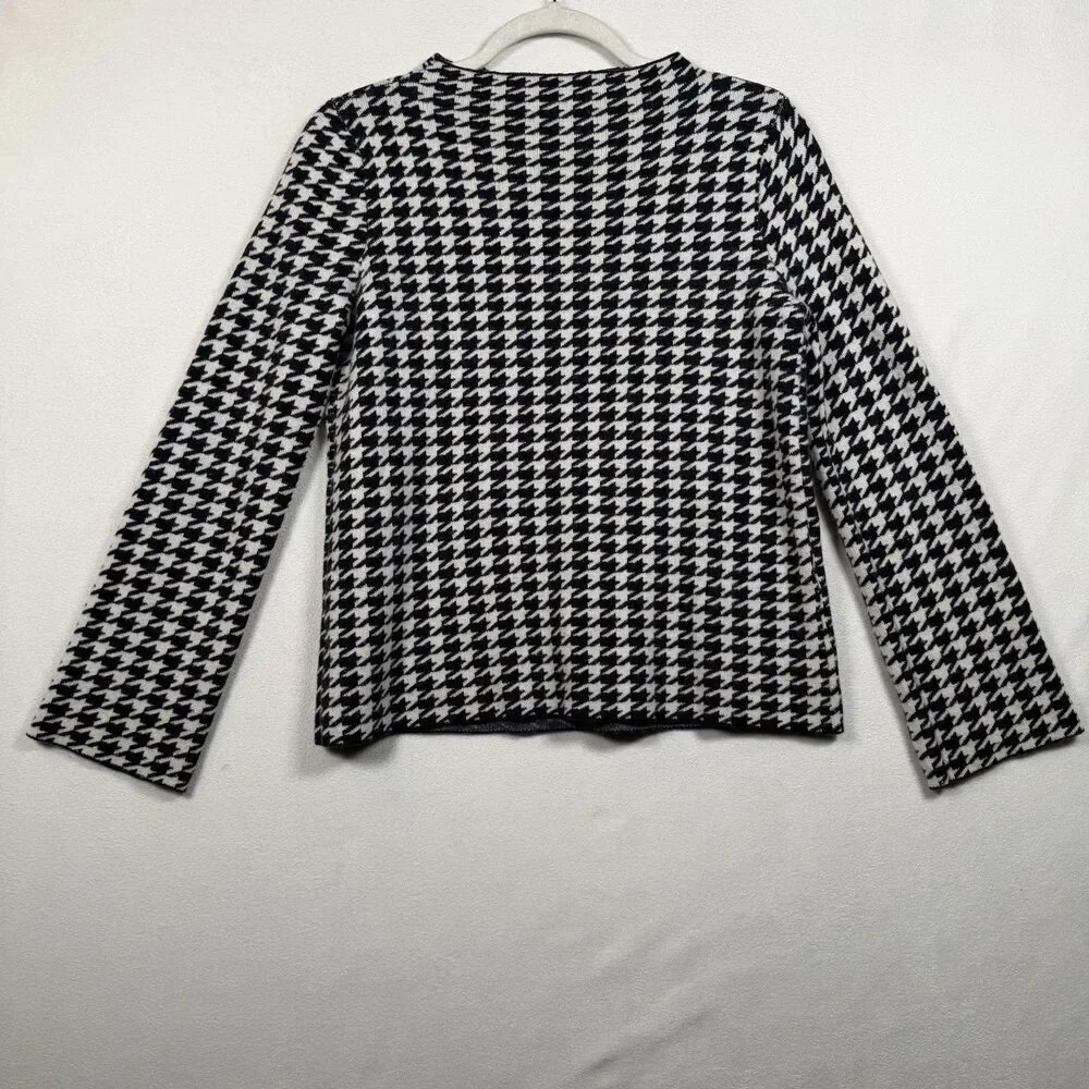 Ann Taylor Petite MP Houndstooth Sweater Black White Knit Long Sleeve Women - Picture 2 of 9